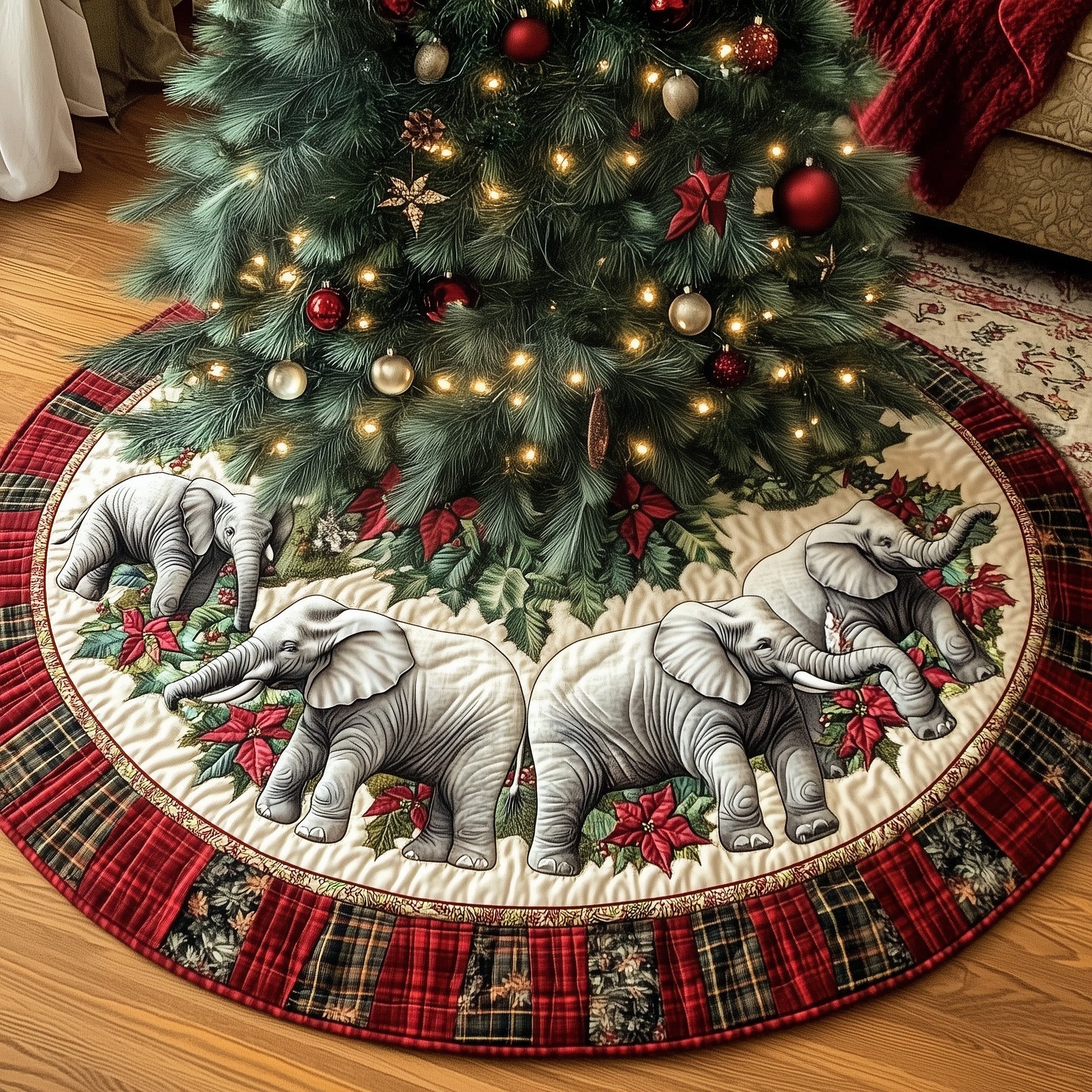 Festive Elephants Quilted Tree Skirt Thoughtful Valentine�s Day Gift Merch