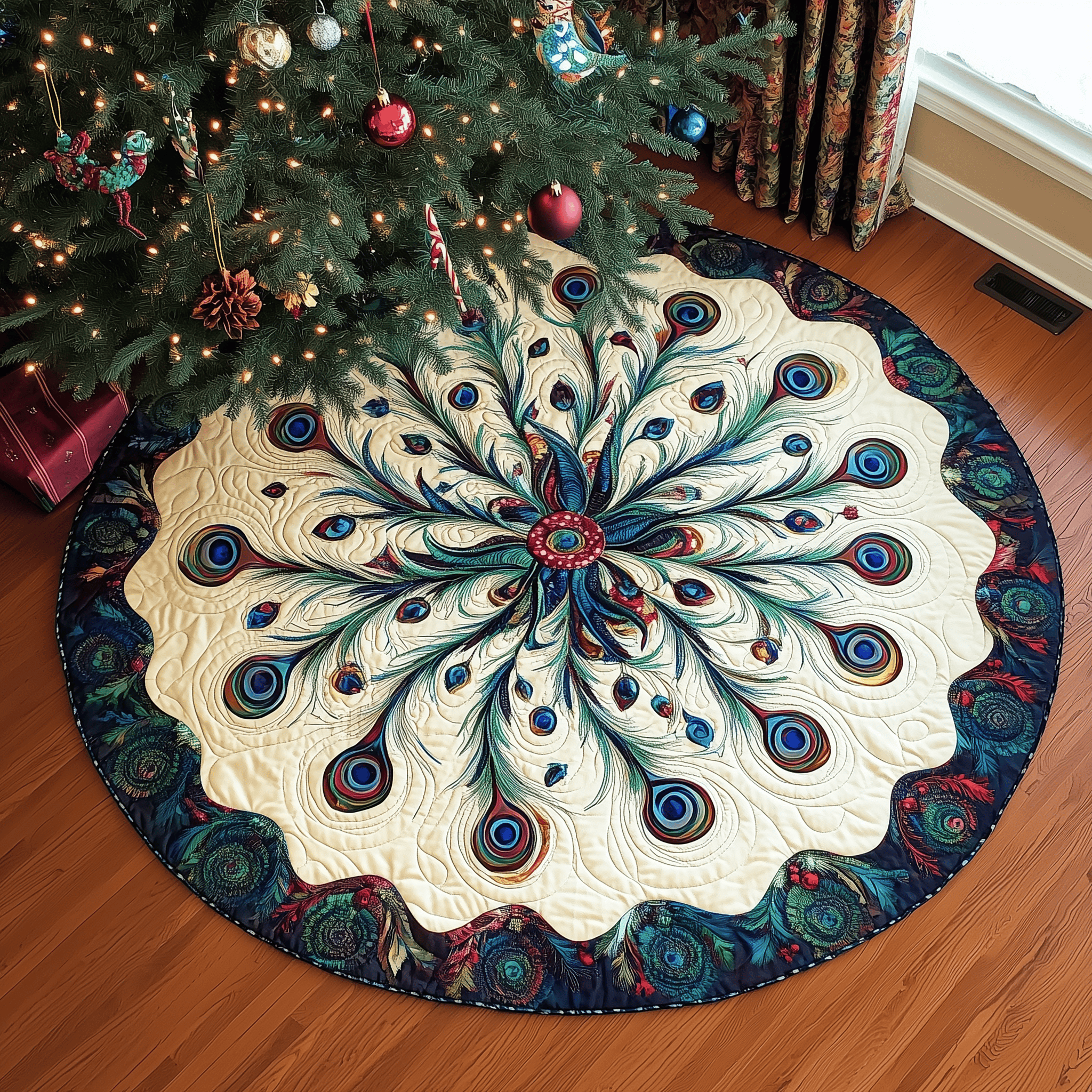 Peacock Quilted Tree Skirt Meaningful Anniversary Gift Merch
