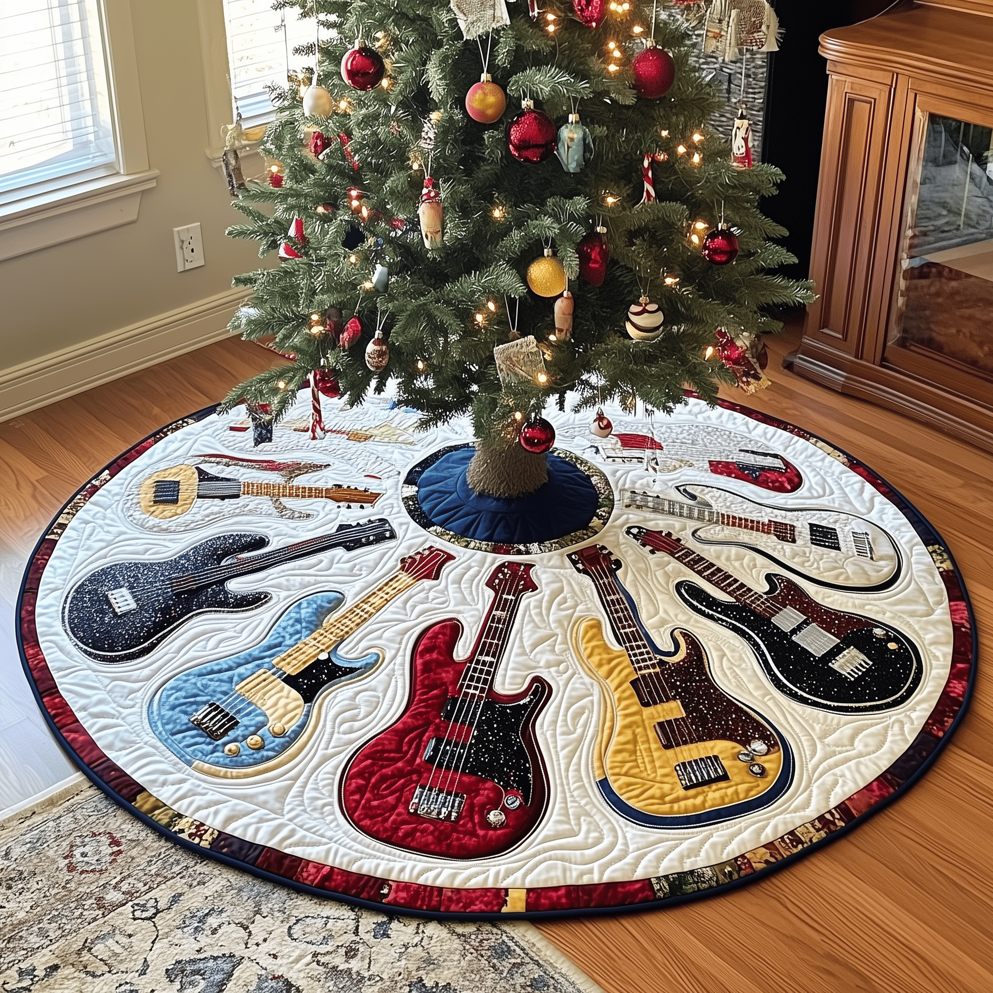 Festive Guitars Quilted Tree Skirt Special Birthday Gift Merch