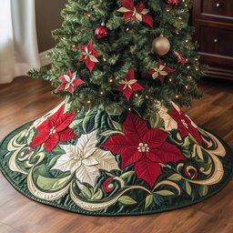 Poinsettia Bliss Quilted Tree Skirt Lovely Mother�s Day Gift Merch
