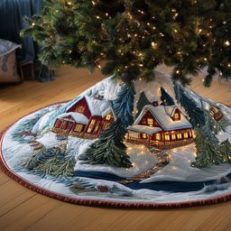 Snowy Retreat Quilted Tree Skirt Charming Tree Skirt Gift Idea