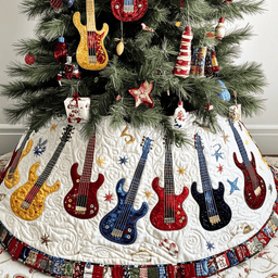 Festive Guitars Quilted Tree Skirt Best Gift Merch For Him