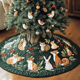 Woodland Animals Quilted Tree Skirt Charming Holiday Home Merch