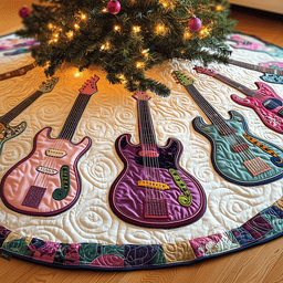 Festive Purple Guitars Quilted Tree Skirt Special Birthday Gift Merch