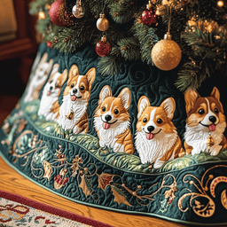 Joyful Christmas Corgi Quilted Tree Skirt Heartfelt Gift Merch For Mom