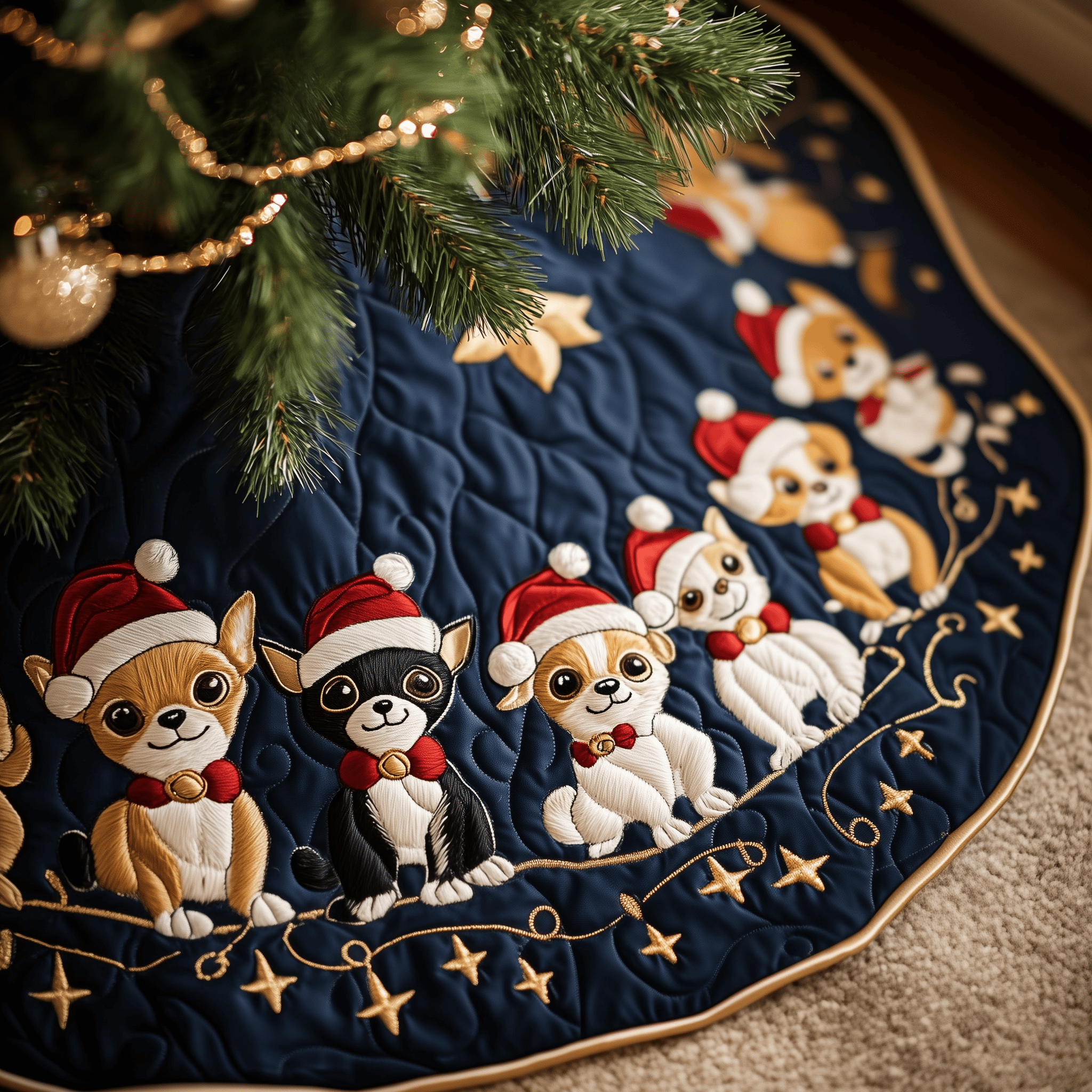 Joyful Christmas Chihuahua Quilted Tree Skirt Perfect Home For Christmas Tree Merch