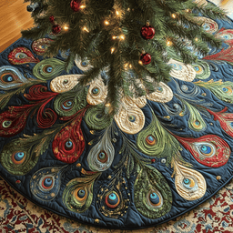 Shimmering Peacock Quilted Tree Skirt Must-Have Holiday Decor Merch