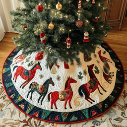 Horse Quilted Tree Skirt Cozy Home Decor Gift Merch