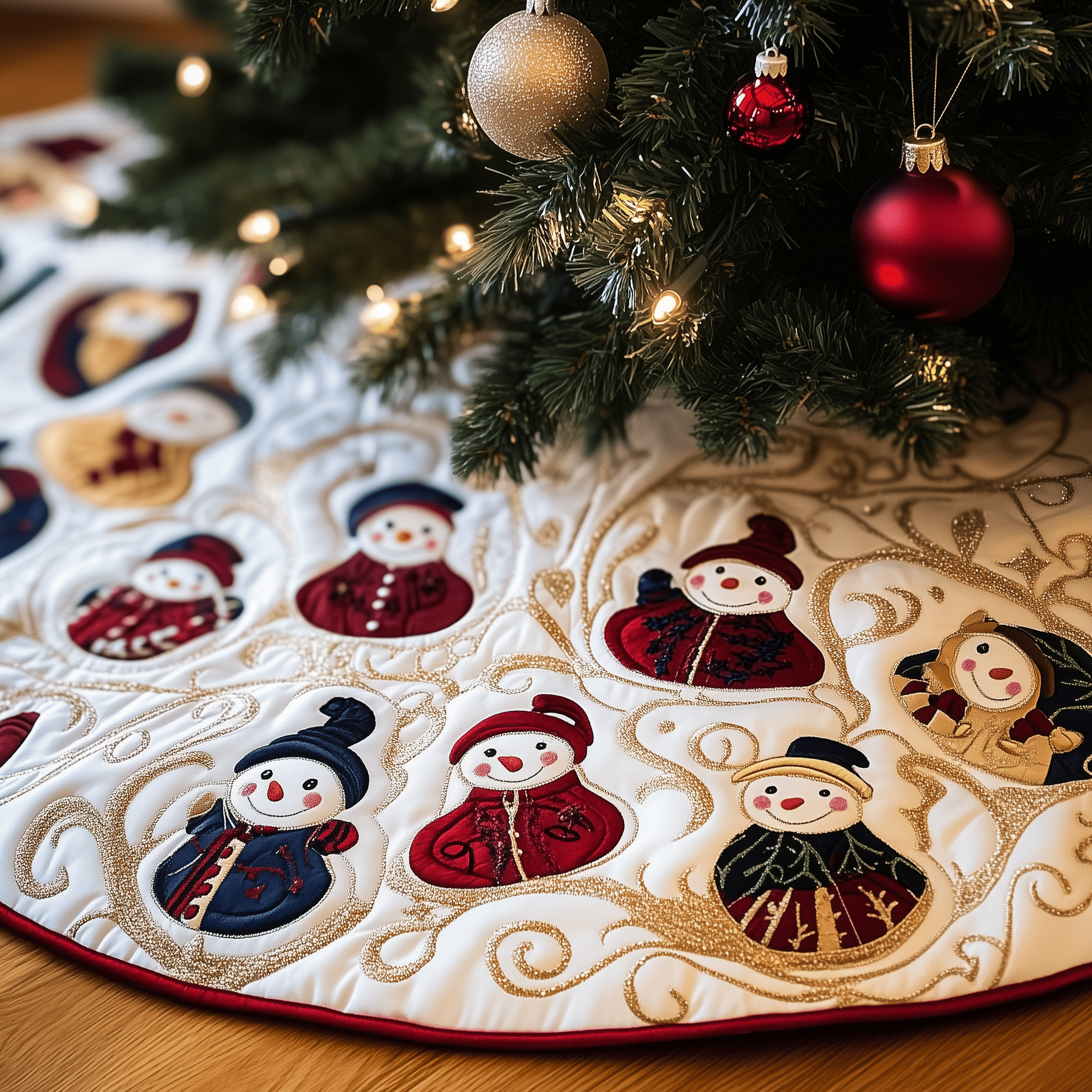 Jolly Snowman Quilted Tree Skirt Holiday Tree Skirt Must-Have