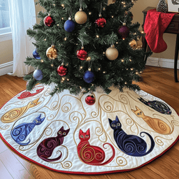 Swirl Cat Quilted Tree Skirt Heartfelt Gift Merch For Mom