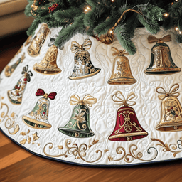 Vintage Christmas Bells Quilted Tree Skirt Thoughtful Valentine�s Day Gift Merch