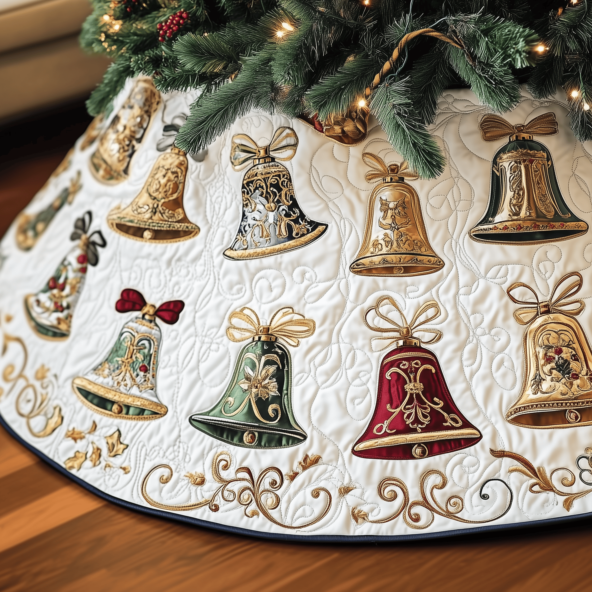 Vintage Christmas Bells Quilted Tree Skirt Thoughtful Valentine�s Day Gift Merch