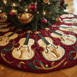 Festive Violins Quilted Tree Skirt Lovely Gift Merch For Couples