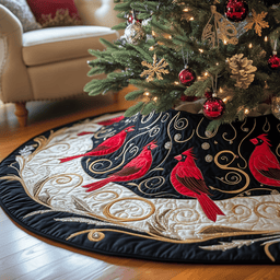 Red Cardinal Quilted Tree Skirt Charming Holiday Home Merch
