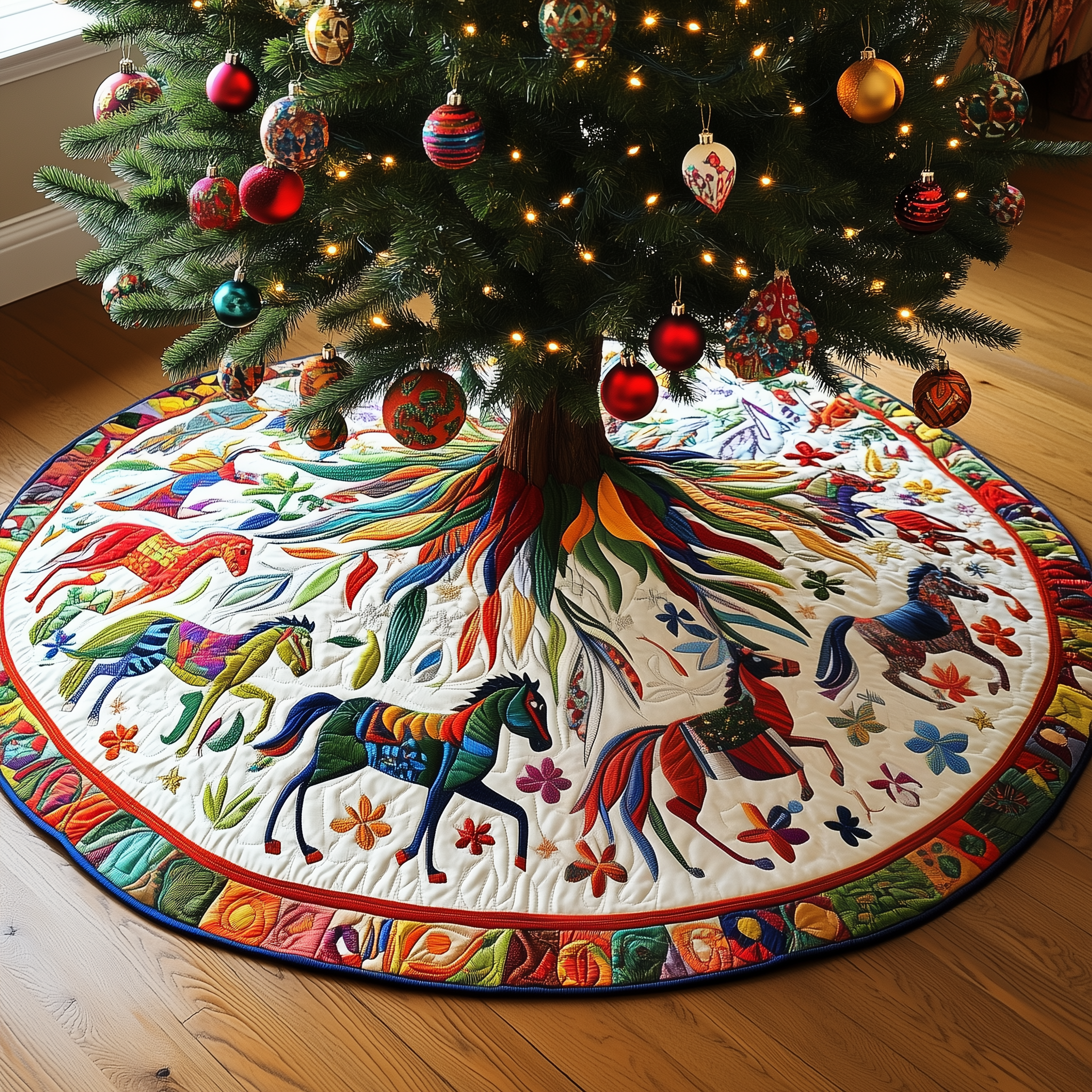 Vibrant Horses Quilted Tree Stylish Holiday Decor Gift Merch