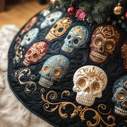 Festive Skull Quilted Tree Skirt Perfect Home For Christmas Tree Merch