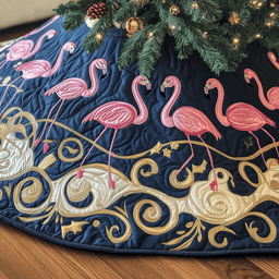Festive Flamingo Quilted Tree Skirt Magical Christmas Spirit Merch