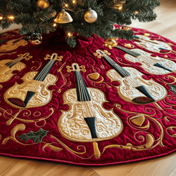 Festive Violins Quilted Tree Skirt Thoughtful Gift Merch For Dad