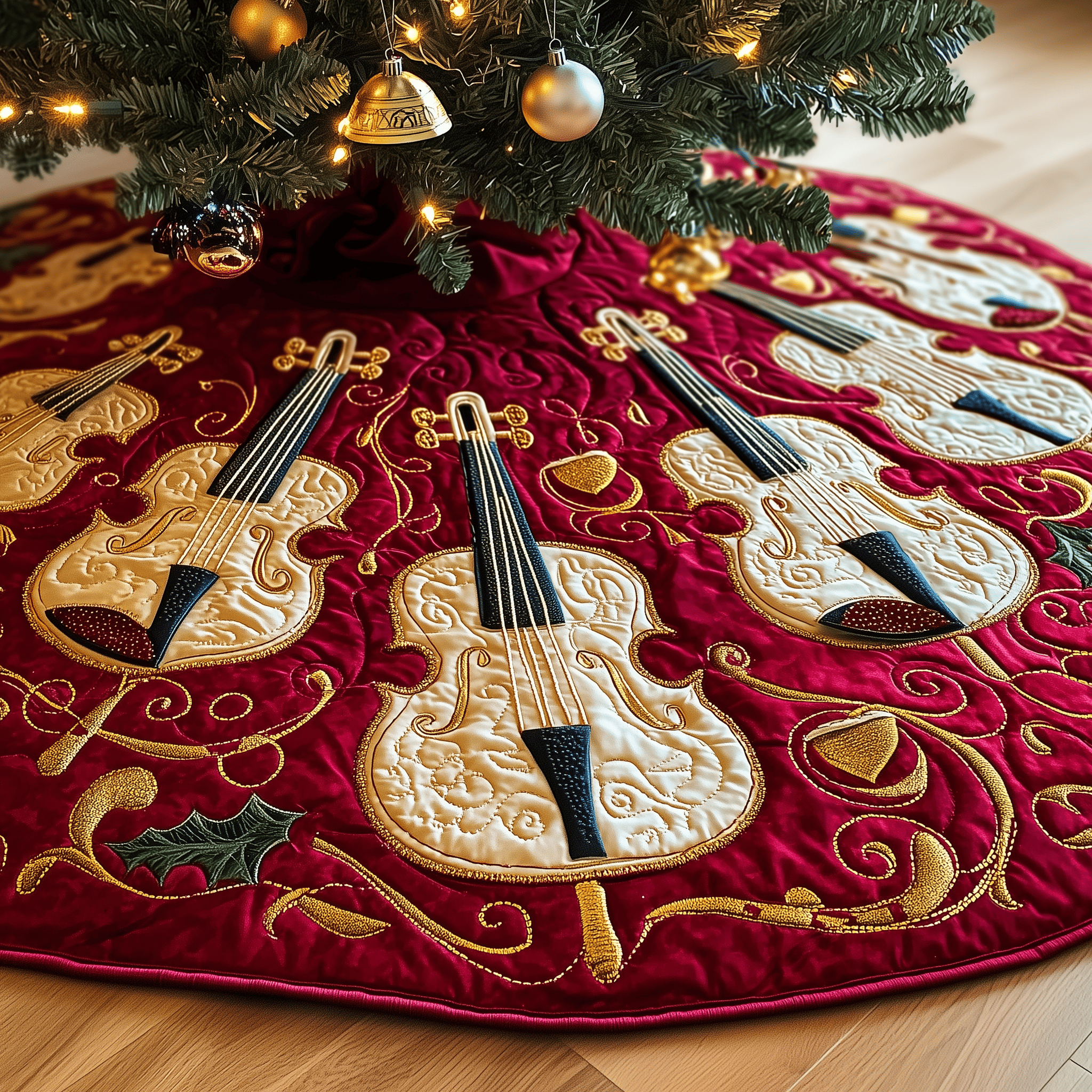 Festive Violins Quilted Tree Skirt Thoughtful Gift Merch For Dad