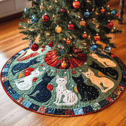 Playful Cat Quilted Tree Skirt Stylish Holiday Decor Gift Merch