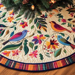 Festive Wings Quilted Tree Skirt Beautiful Christmas Home Merch