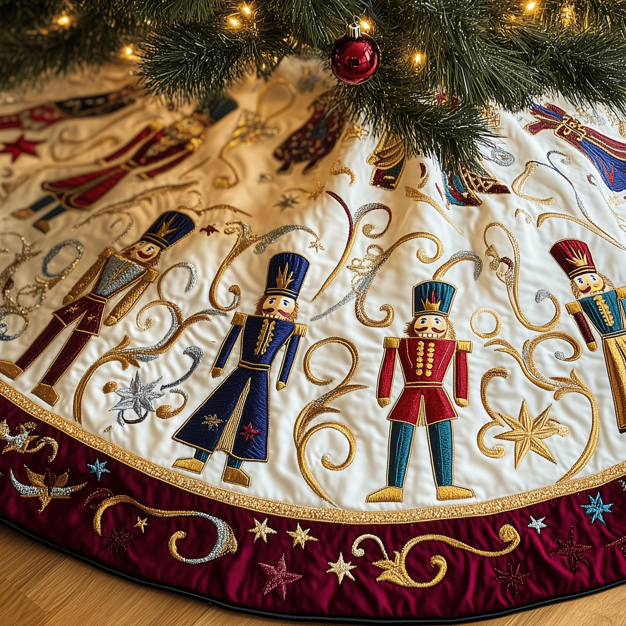 Grumpy Sleepy Nutcrackers Quilted Tree Skirt Lovely Gift Merch For Couples