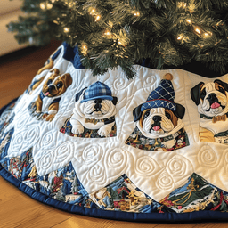 Winter English Bulldog Quilted Tree Skirt Warm Winter Home Merch