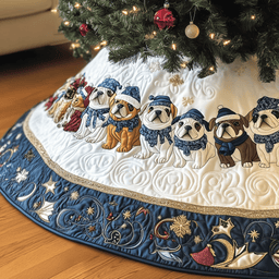 Winter English Bulldog Quilted Tree Skirt Charming Holiday Home Merch