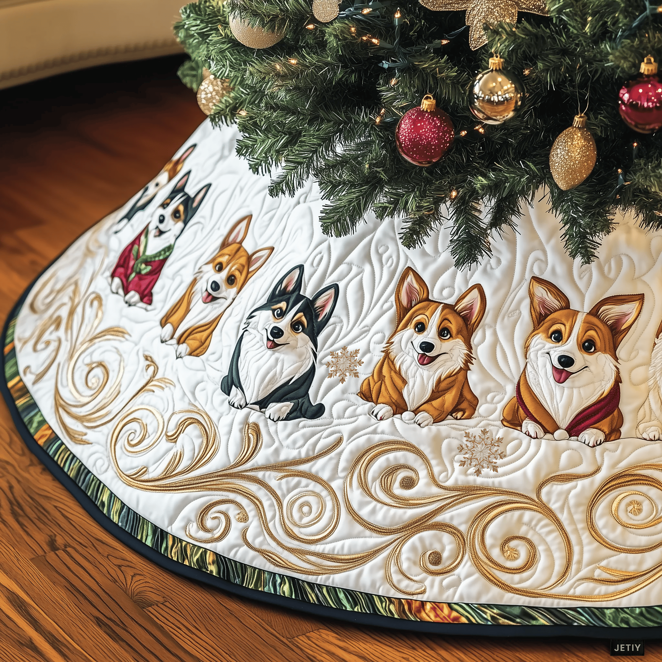 Joyful Christmas Corgi Quilted Tree Skirt Lovely Mother�s Day Gift Merch