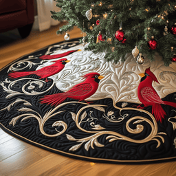 Red Cardinal Quilted Tree Skirt Heartfelt Gift Merch For Mom