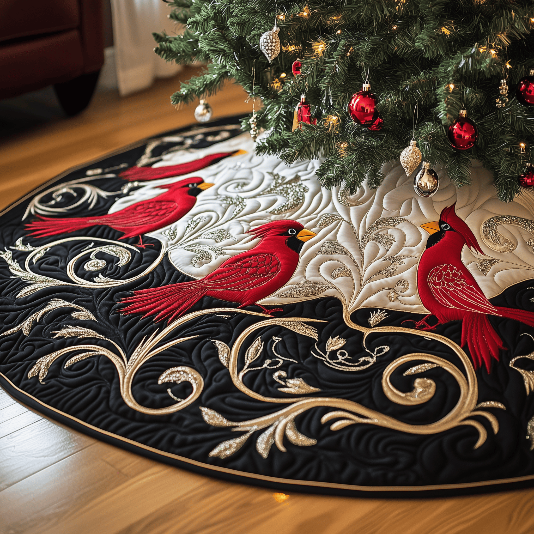 Red Cardinal Quilted Tree Skirt Heartfelt Gift Merch For Mom