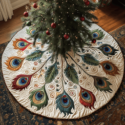 Shimmering Peacock Quilted Tree Skirt Perfect Tree Skirt Decoration Merch