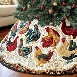 Festive Chicken Quilted Tree Skirt Beautiful Christmas Tree Skirt Merch