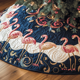 Festive Flamingo Quilted Tree Skirt Perfect Gift Merch For Her