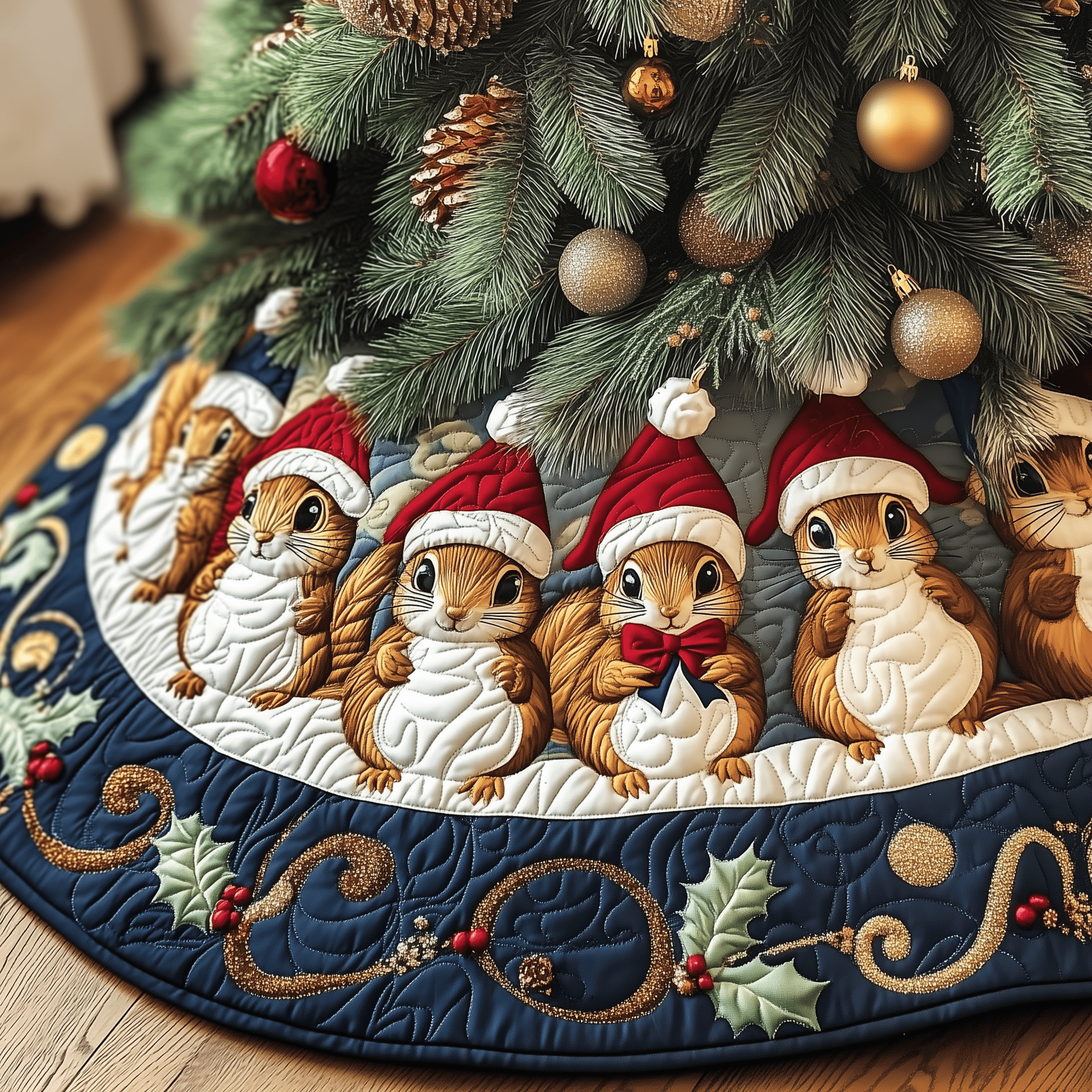 Festive Squirrel Quilted Tree Skirt Best Gift Merch For Him