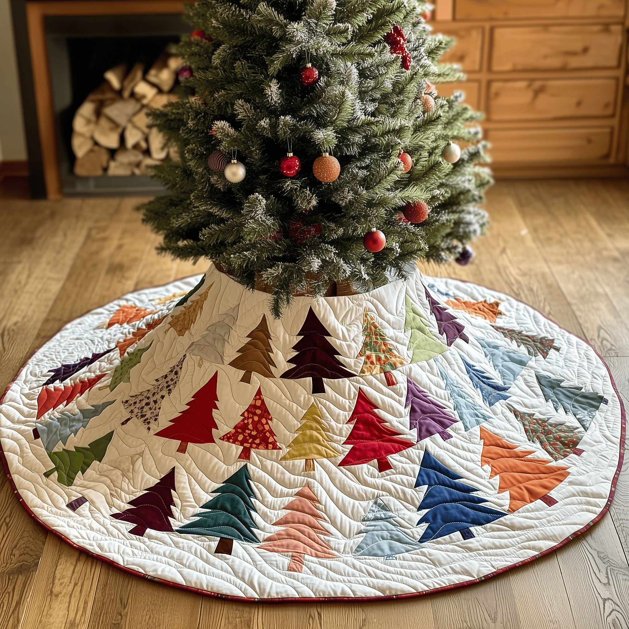 Holiday Tree Christmas Quilted Tree Skirt Warm Gift Merch For Family