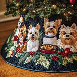Yorkshire Terrier Quilted Tree Skirt Cozy Tree Skirt For Holiday Decor