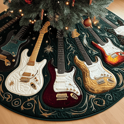 Festive Swirl Guitars Quilted Tree Skirt Festive Living Room Merch