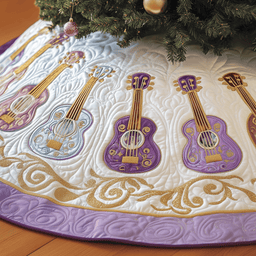 Festive Purple Ukulele Quilted Tree Skirt Heartfelt Gift Merch For Mom