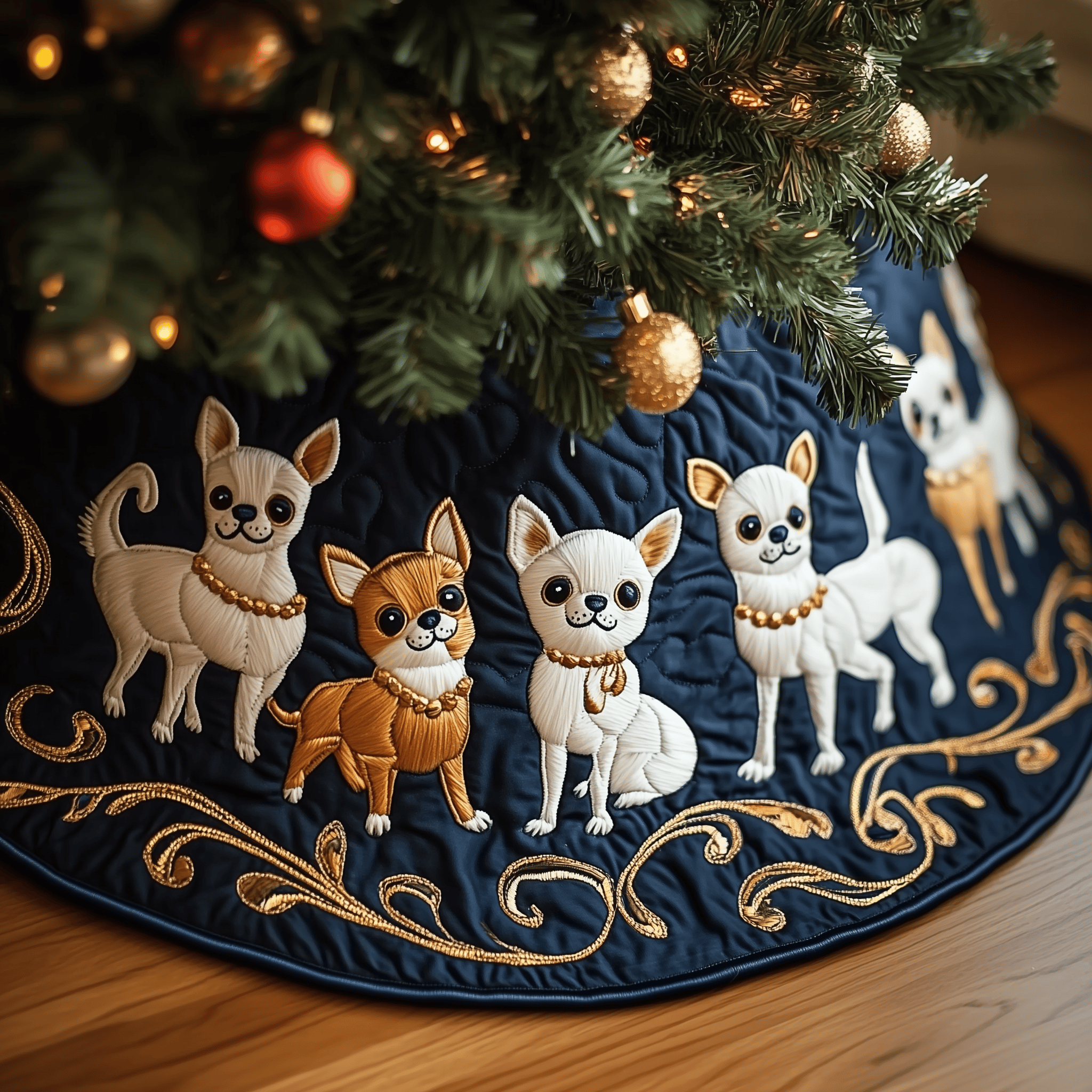 Joyful Christmas Chihuahua Quilted Tree Skirt Holiday Gift Merch