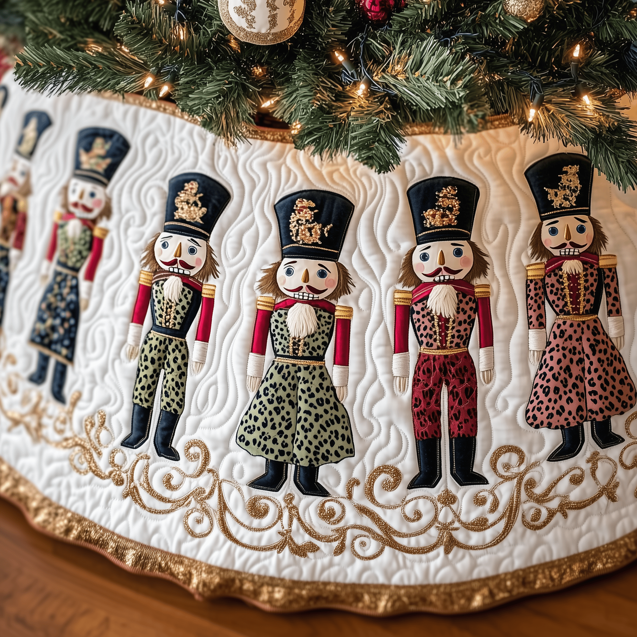 Festive Leopard Nutcracker Quilted Tree Skirt Charming Tree Skirt Gift Idea