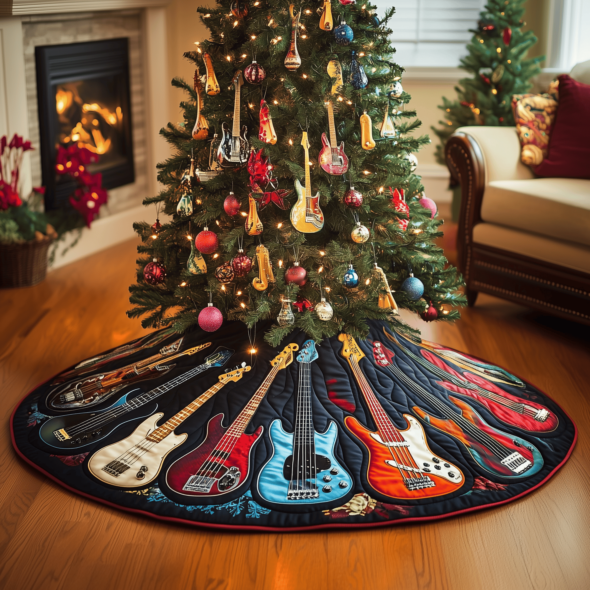 Guitar Bass Quilted Tree Skirt Lovely Gift Merch For Couples