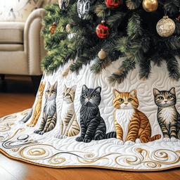 Joyful Cat Quilted Tree Skirt Warm Winter Home Merch