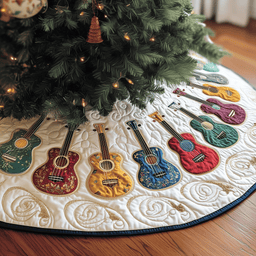 Festive Vintage Ukulele Quilted Tree Skirt Heartfelt Gift Merch For Mom