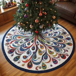 Peacock Mandala Quilted Tree Skirt Holiday Gift Merch