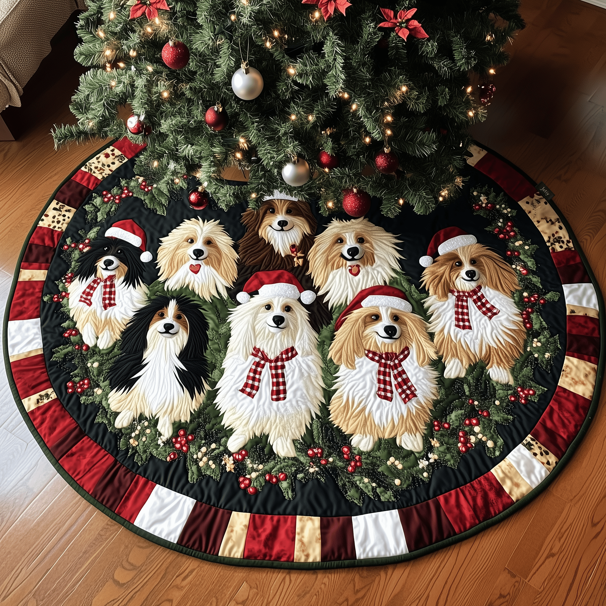 Festive Shetland Sheepdog Quilted Tree Skirt Cozy Tree Skirt For Holiday Decor