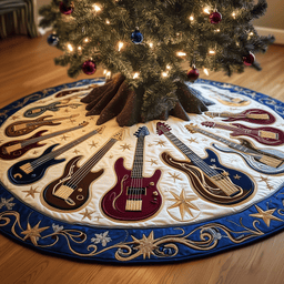 Guitar Bass Quilted Tree Skirt Unique Gift Merch For Friends
