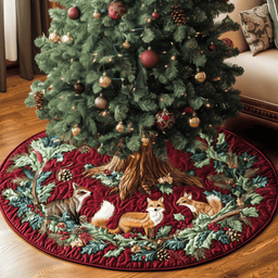 Woodland Animals Quilted Tree Skirt Festive Living Room Merch