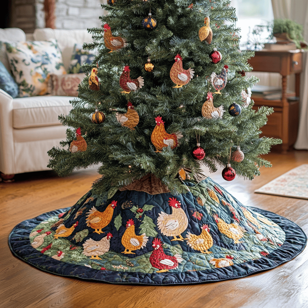 Gossiping Chickens Quilted Tree Skirt Best Gift Merch For Him