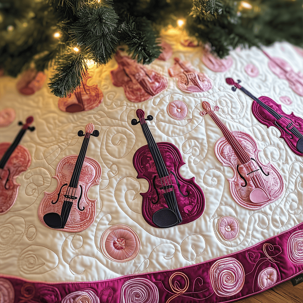 Joyful Pink Violins Quilted Tree Skirt Joyful Home Merch Collection